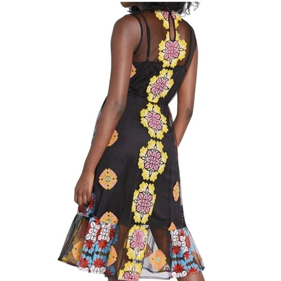 ModCloth Size Medium Follow My Lead Embroidered Midi Dress Floral Black Yellow - Picture 6 of 10